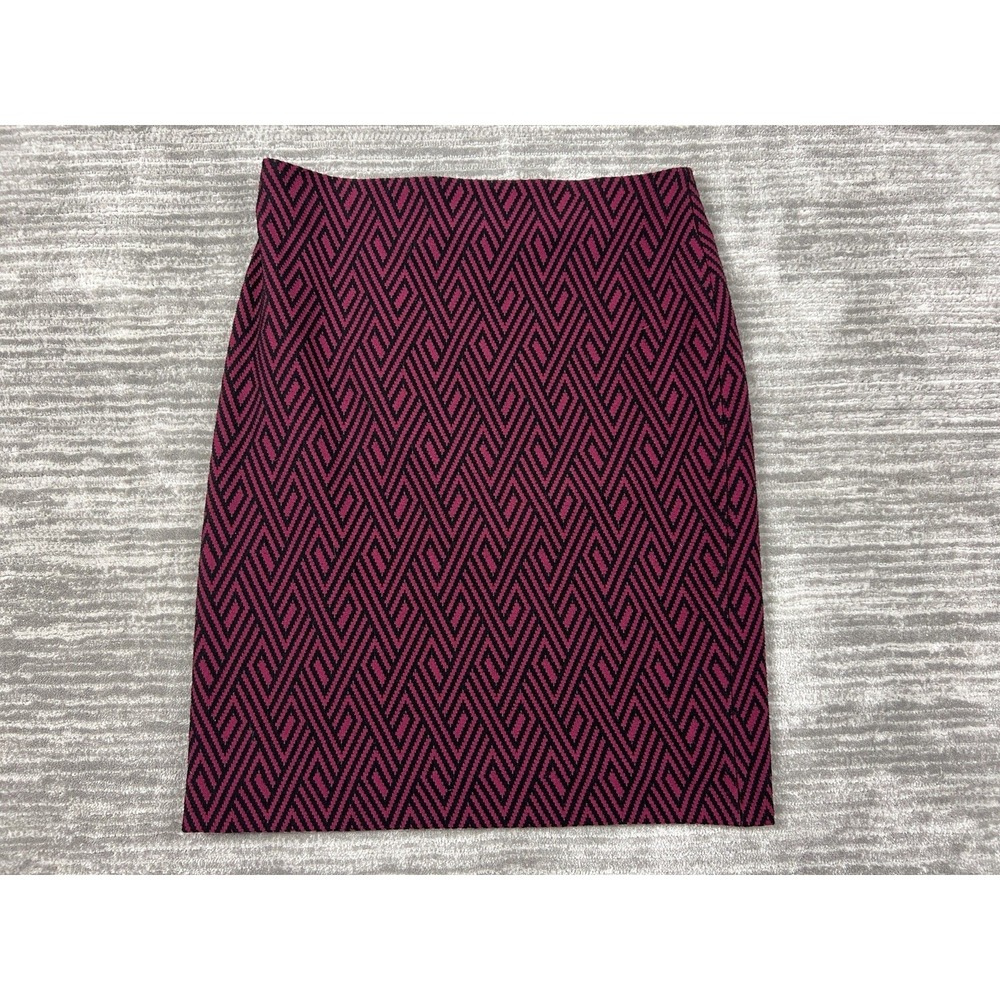 Jones‎ Studio Skirt Womens M Burgundy Black Geometric Maze Pencil Lined Stretch